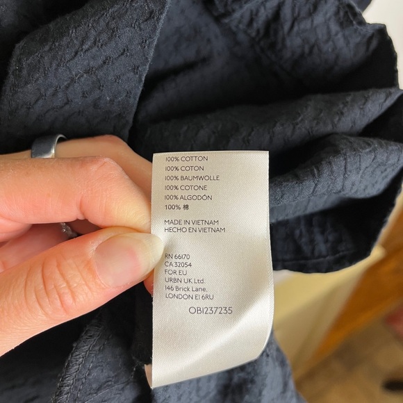 Free People S Black Cotton Mini Dress Tunic Square Neck Puff Sleeve Whimsigoth - Picture 4 of 11